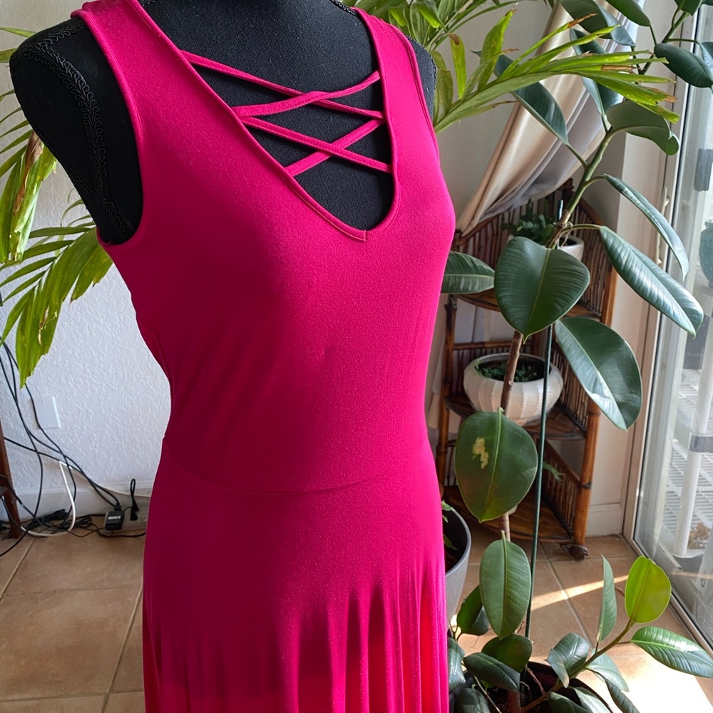 Spense Pink High Low Sundress V-Neck Sleeveless - Picture 3 of 5